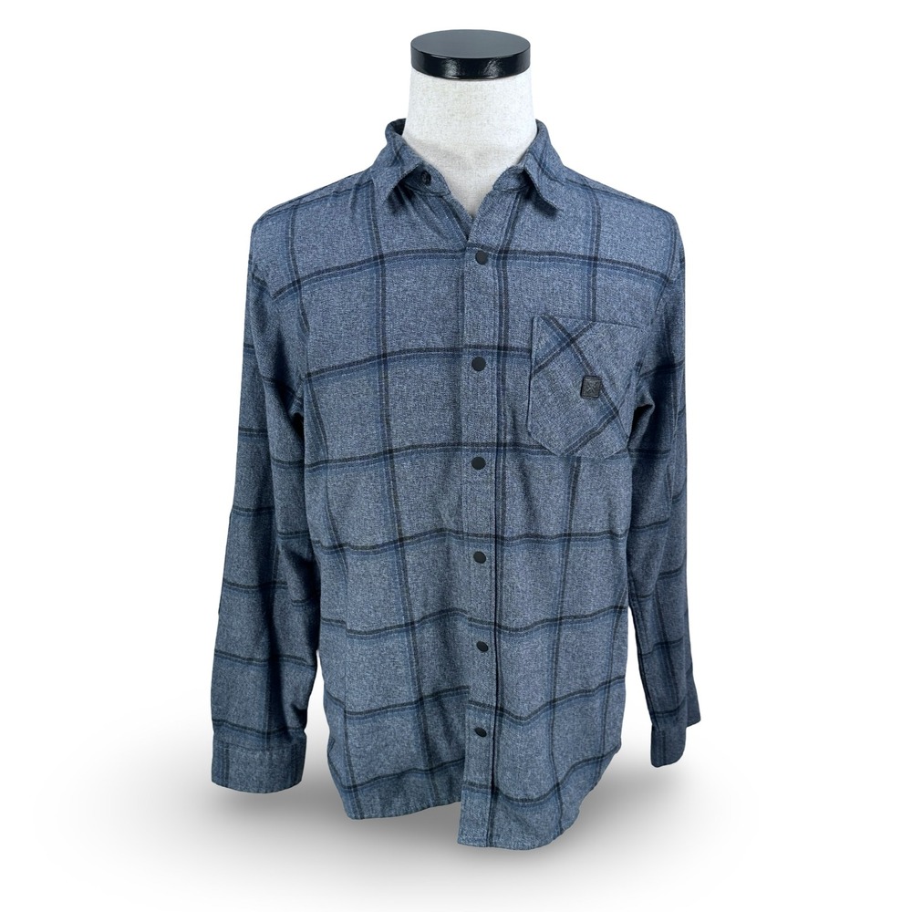 Roark Blue Navy Plaid Organic Cotton Flannel Shirt‎ Mens Medium Classic